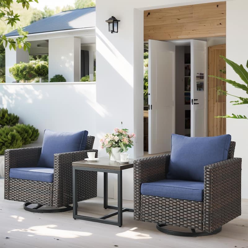 Patio Swivel Glider Chair Table Set of 3 - Brown - Blue - Brown