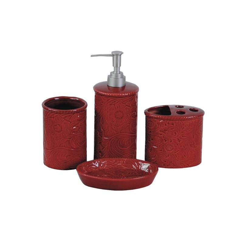 HiEnd Accents Savannah Ceramic Countertop Bathroom Set, 4PC - Red