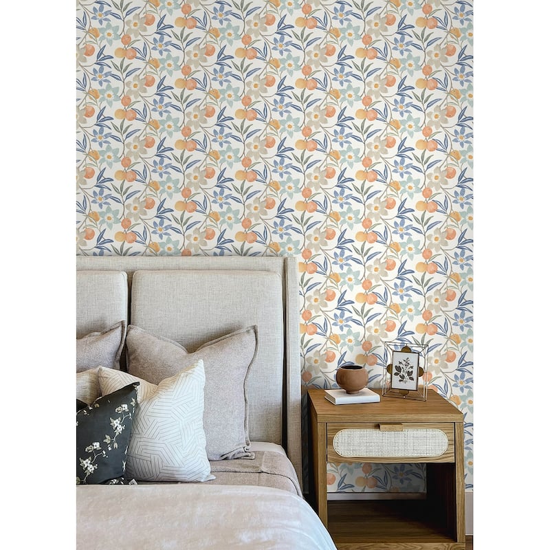 Chesapeake Passiflora Blue Fruit and Floral Wallpaper
