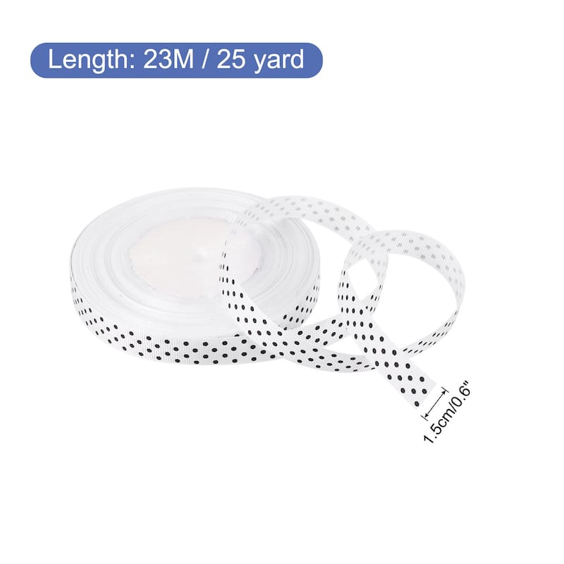 Grosgrain Ribbons with Dots Ribbon Bow Decoration - White - 25 Yards 5/8 Inch