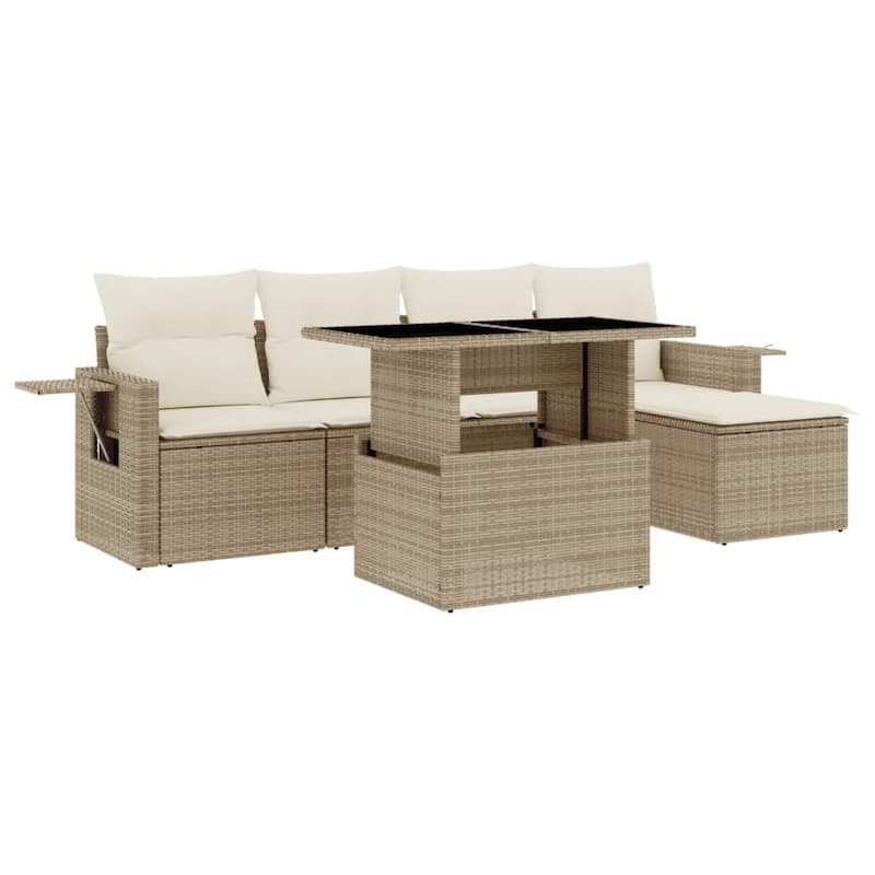 vidaXL Patio Sofa Set with Cushions Outdoor Furniture 6 Piece Poly Rattan - 21.7 x 39.4 x 28.7