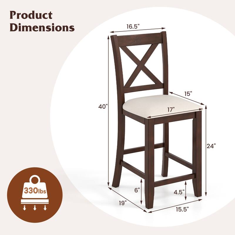 Set of 2 Stylish Walnut Rubber Wood Bar Stools with Cushioned Linen Seats for Kitchen Islands - 15.5" x 19" x 40"