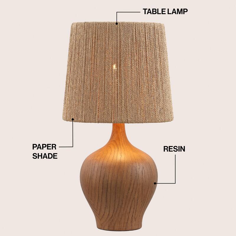 Eben 23" Resin/Metal Gourd LED Table Lamp with Paper Rope Shade, By JONATHAN Y