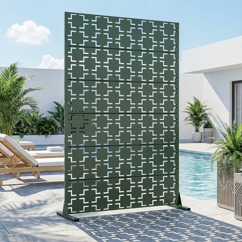 6 ft. H x 4 ft. Metal Privacy Screen Free Standing - Dark Green - 72*47