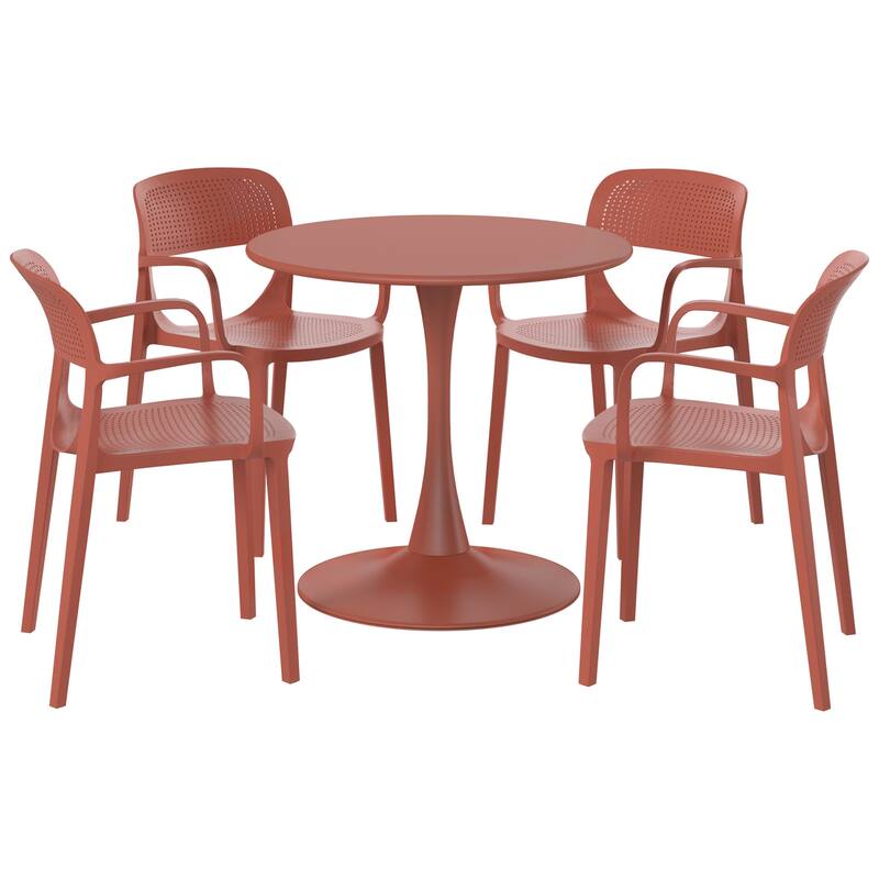Frond and Form 4-Person Outdoor Round Dining Set - Red