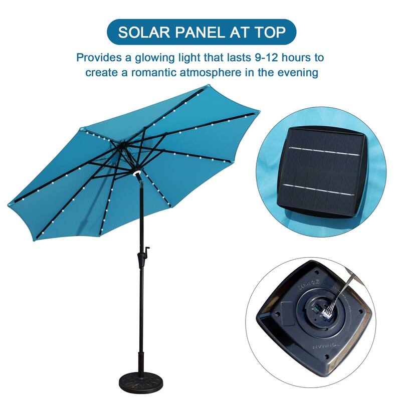 9 ft. Aluminum Market Solar LED Patio Umbrella in Blue
