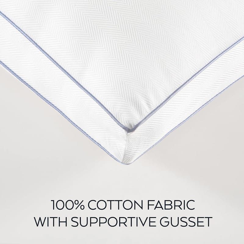 Thomasville 100% Cotton Herringbone Bed Pillow with Supportive Gusset for Side, Back and Stomach Sleepers, Set of 2