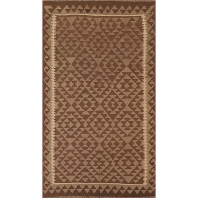 Geometric Brown Kilim Oriental Area Rug Hand-woven Wool Carpet - 5'2" x 8'2"
