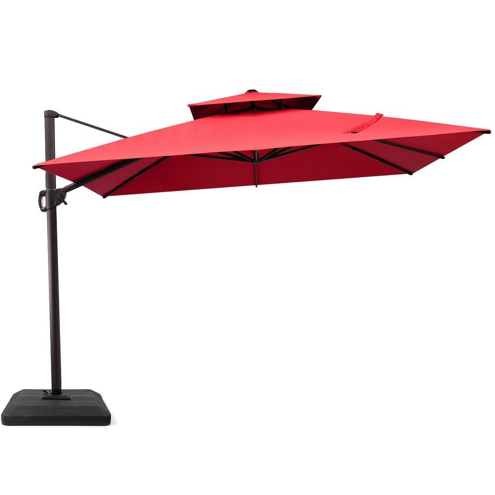 10FT Square Patio Cantilever-Offset 360 Degree Rotation Umbrella with Base