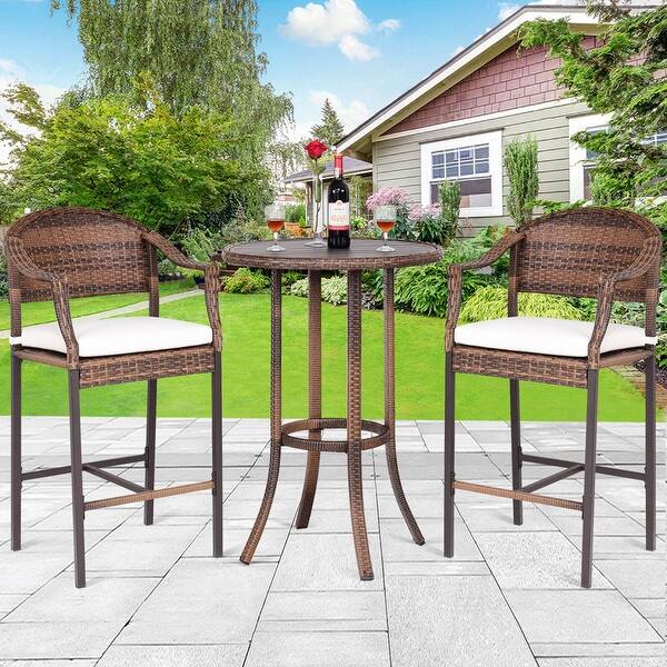 Shop Costway 3pc Outdoor Rattan Bar Stool Table Rattan Patio