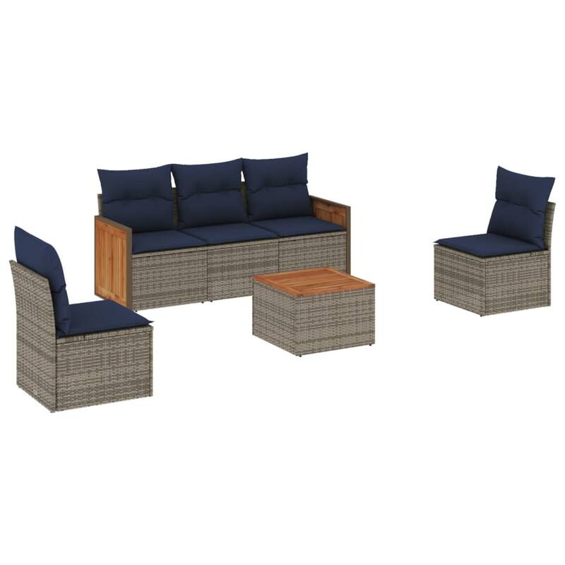 vidaXL 6 Piece Patio Sofa Set with Cushions Gray Poly Rattan - 66.6x27.2x44.9