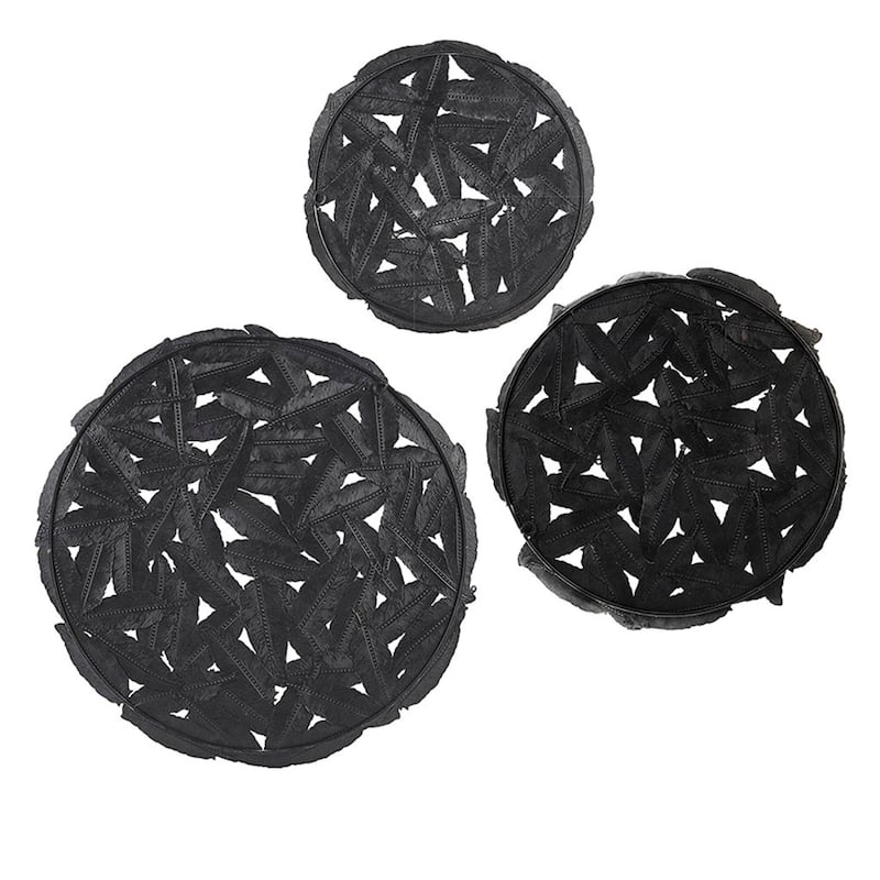 Roomfitters Textured Feather 3-Piece Metal Disc Wall Decor Set, Modern Round 20-Inch Dimensional verdigris Wall Art, Blue