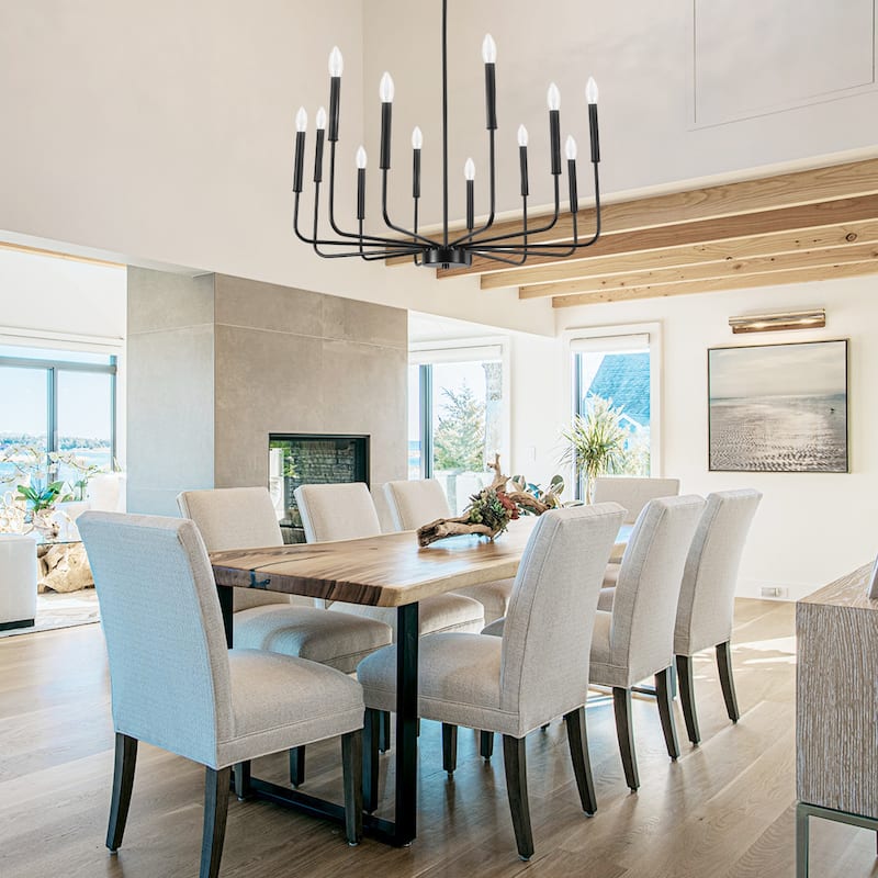 31.49" Wide Modern 12- Light Classic Chandelier, Living Room Metal Dimmable Candle Style Chandelier for Kitchen Dining Room
