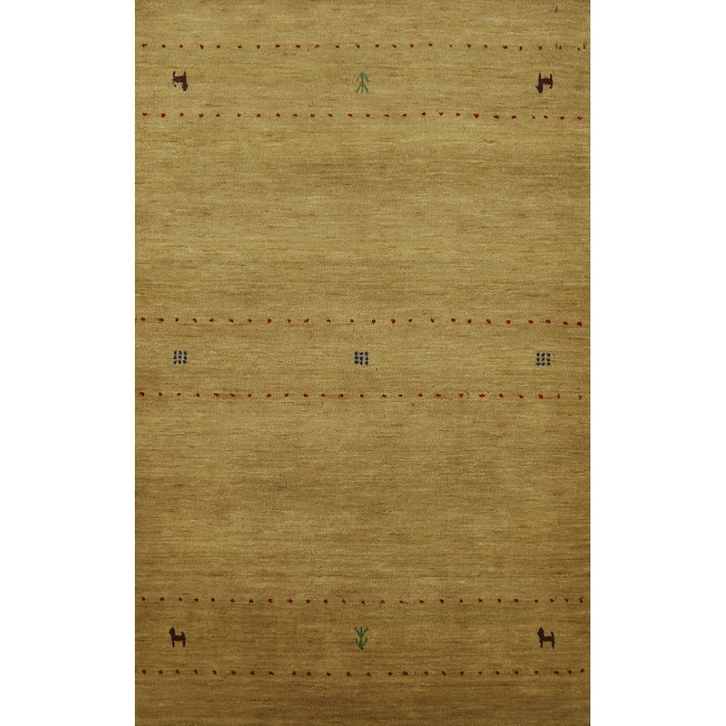 Green Tribal Gabbeh Indian Rug Hand-Knotted Wool Carpet - 3'3" x 5'1"