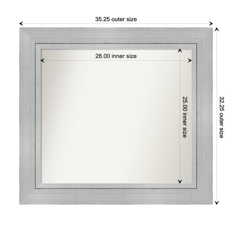 Romano Silver Framed Non-Beveled Custom Wall Mirror, Bathroom Vanity Mirror - Outer Size: 35.25 x 32.25
