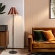 preview thumbnail 4 of 5, Mid-Century Modern Floor Lamp with Faux Leather Shade - 65 inch