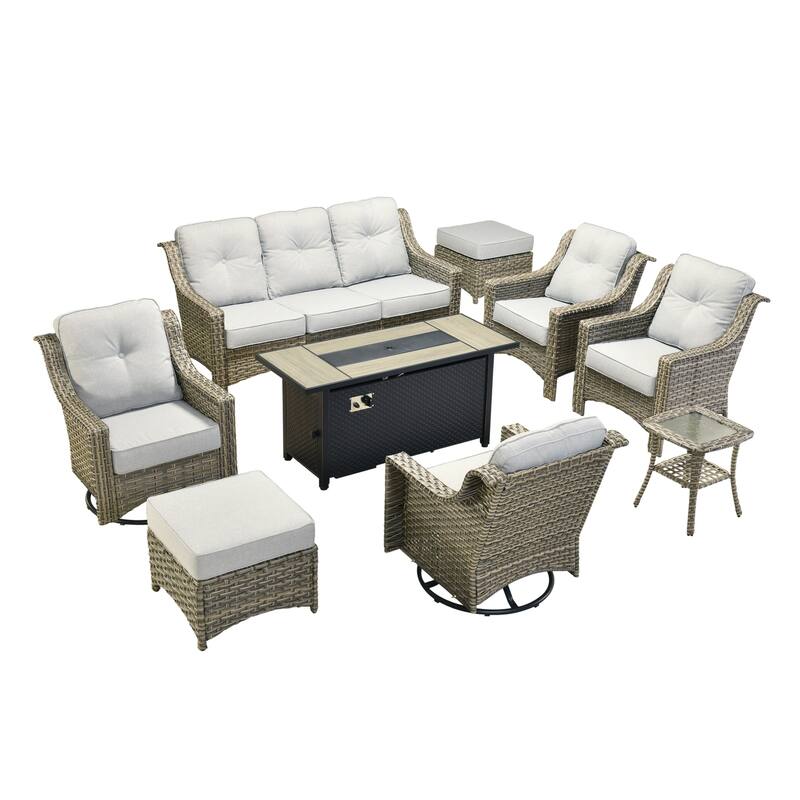 OVIOS 9 Pieces Outdoor Swivel Chairs Set with 54" Fire Table​