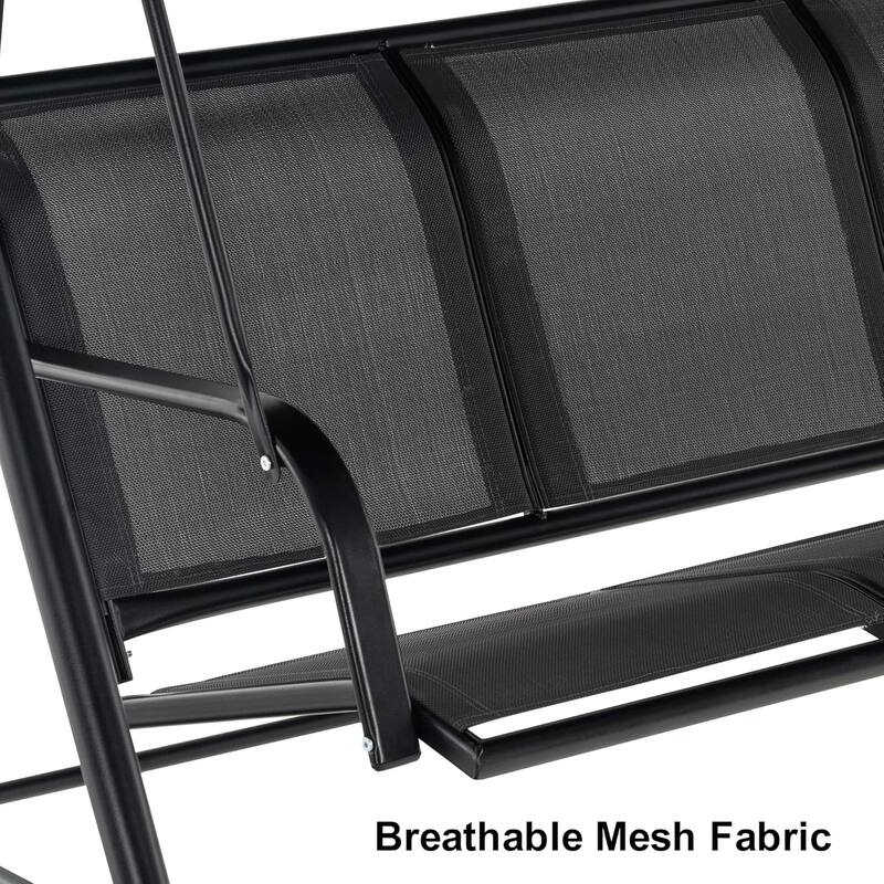 MCombo Outdoor Patio Canopy Swing Chair 3-Person, Steel Frame Textilence Seats Swing Glider, 4507