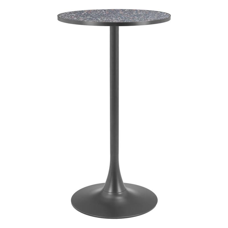 HomeRoots 24" Black Faux Terrazzo and Steel Rounded Bar Table - 24.00 in. x 41.70 in. x 24.00 in.