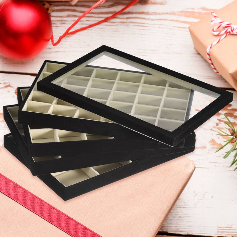 Jewelry Tray, 4Pcs - Velvet Stackable Jewelry Display Tray with Lid