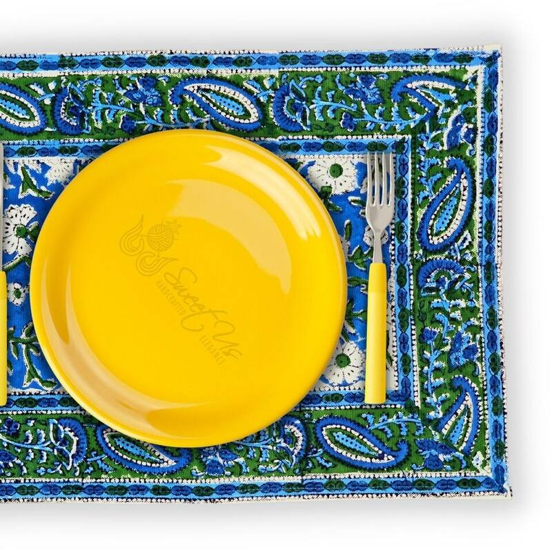 Royal Paisley Floral Cotton Block Print Tablecloth Rectangle