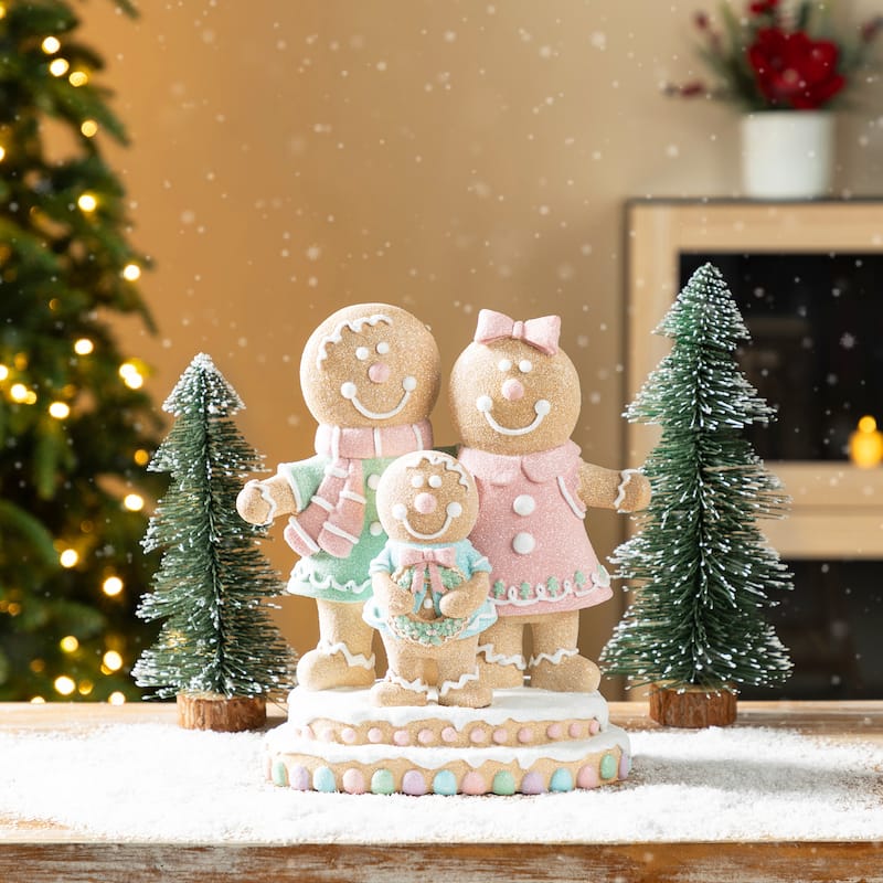 Glitzhome Resin Christmas Gingerbread Figurines Xmas Table Decor for Party Mantel Shelf Sitter - Gingerbread Family