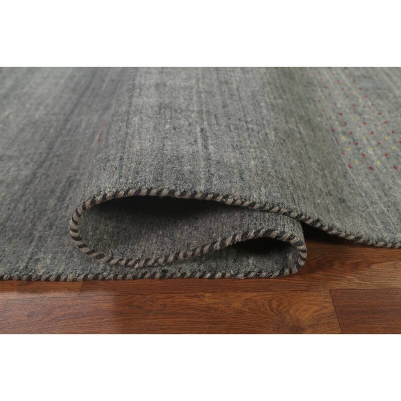 Grey Gabbeh Oriental Area Rug Handmade Wool Carpet - 7'11"x 9'10"
