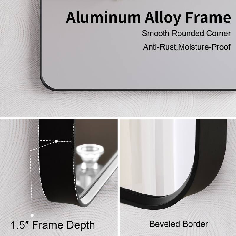 24 in./28 in. W x 36 in. H Bathroom Wall Mounted Arched Anodized Aluminum Framed Mirror