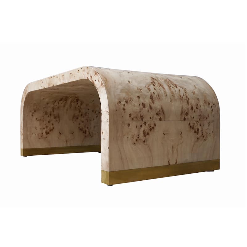 HomeRoots 24" Natural And Brass Wood And Brass Oval Coffee Table - 24' X '18' X '44
