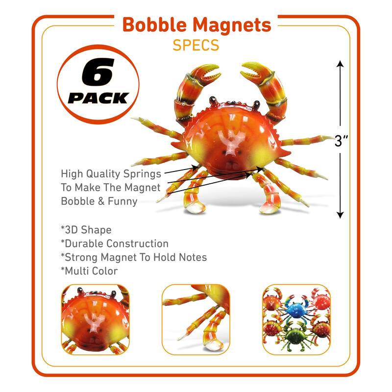 CoTa Global Crab Refrigerator Bobble Magnets Set of 6 - Assorted Color