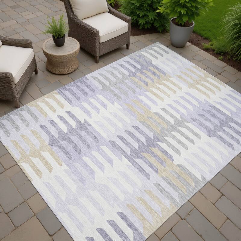 Machine Washable Indoor/ Outdoor Modern Stacks Chantille Rug - Lavender - 10' x 14'