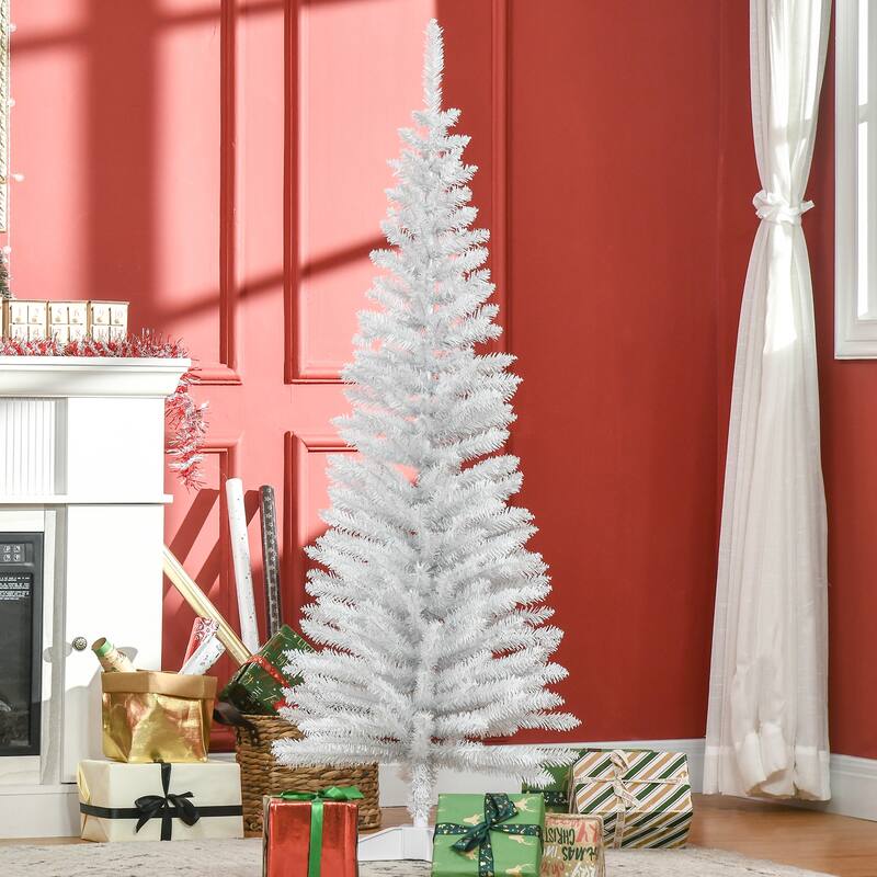 HOMCOM 5' Unlit Artificial Pencil Christmas Tree, Slim Xmas Tree with Foldable Metal Stand - 4.91 ft