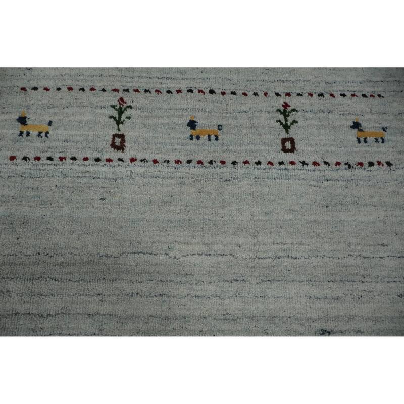 Hand Knotted Oriental 100% Wool Carpet Tribal Animal Pictorial Navy Blue & Blues Gabbeh Runner Rug - 9' 7'' X 2' 4''