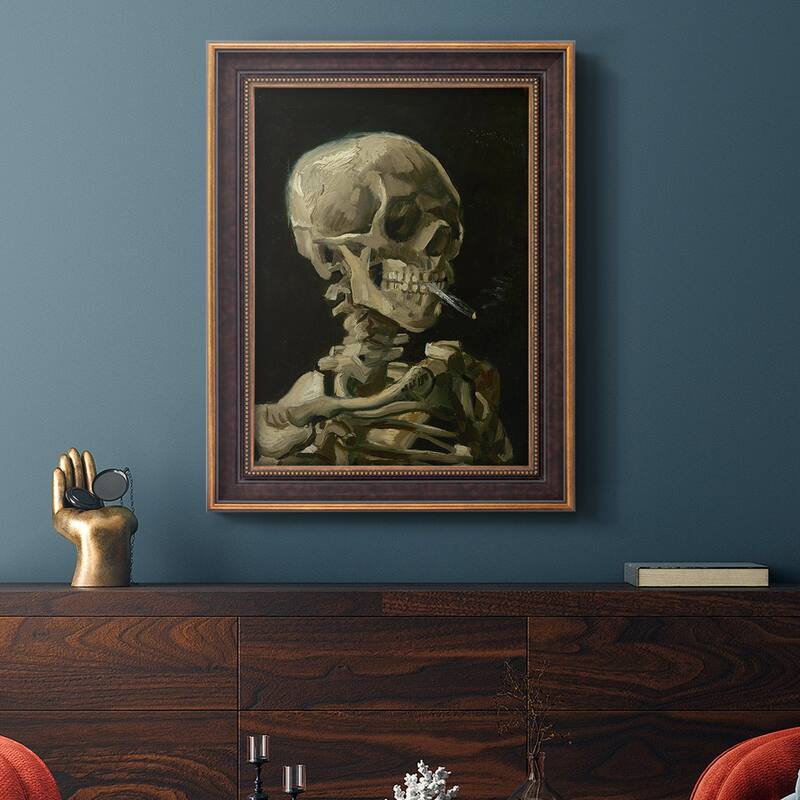Skull of a Skeleton with Burning Cigarette Premium Framed Canvas- Ready to Hang