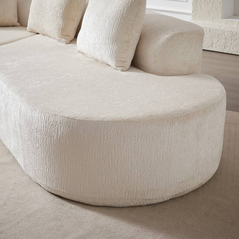 Modern Chenille Sectional Sofa with Deep Seating and 4 Throw Pillows for Living Room and Guest Room, No Assembly