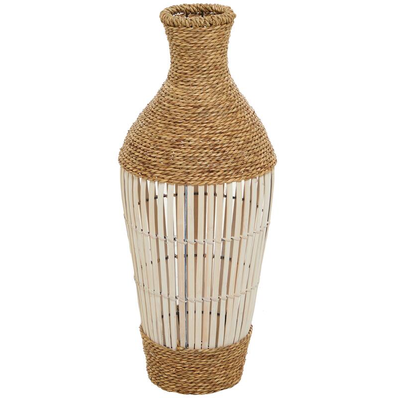 Brown Seagrass Handmade Wrapped Tall Floor Vase with Open Framed Cream Bamboo Center