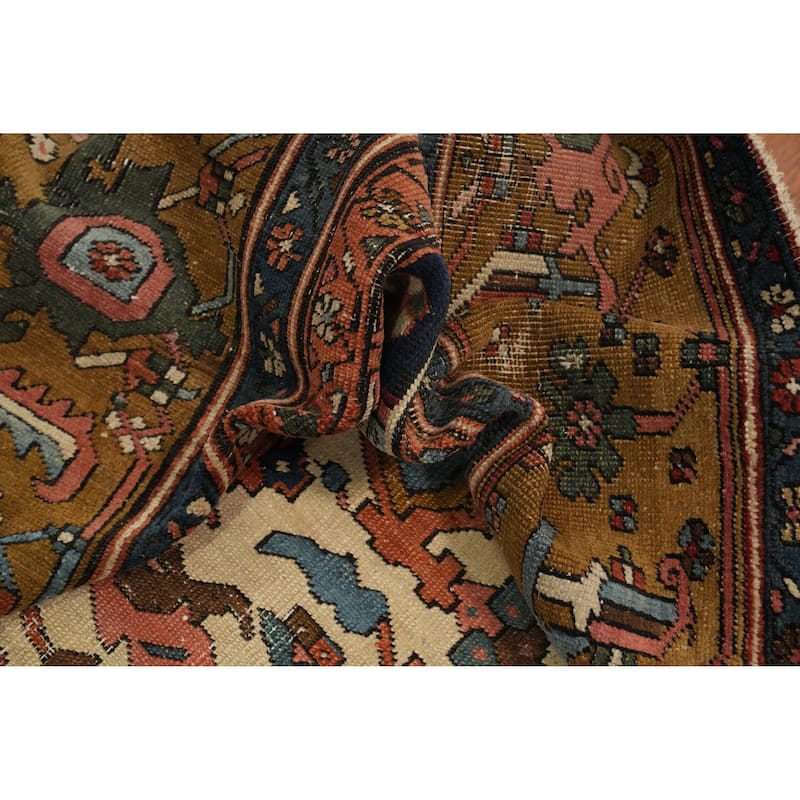 Hand Knotted Oriental 100% Wool Carpet Traditional Medallion Oranges & Rust Heriz (serapi) Area Rug - 13' 8'' X 10' 0''