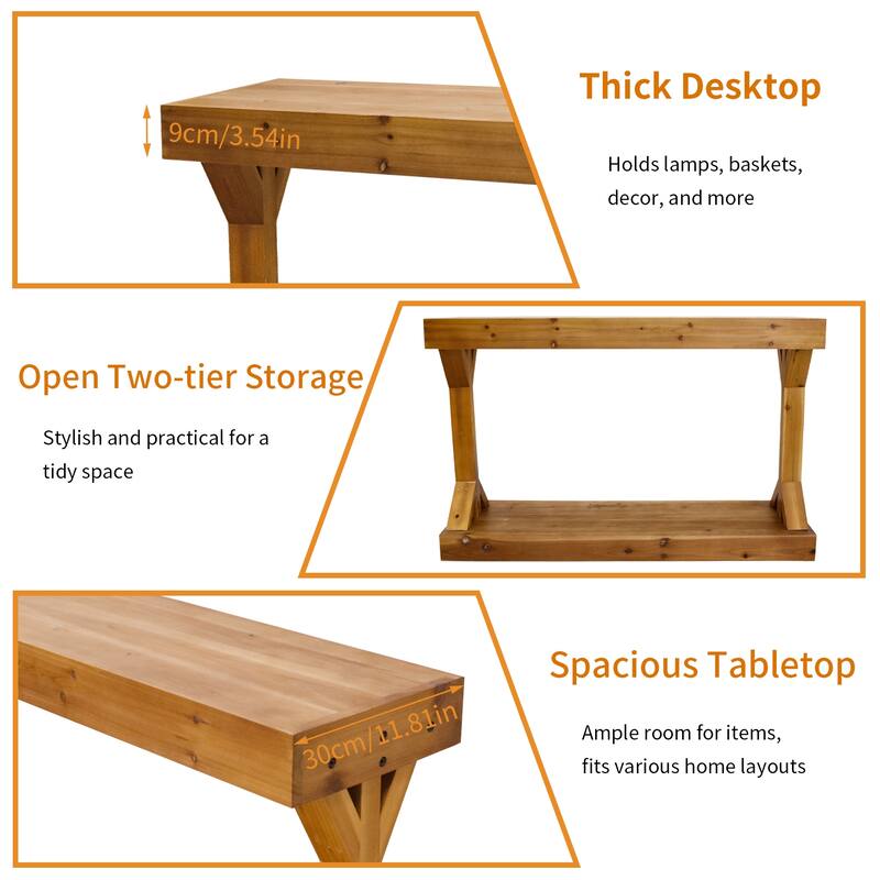 Solid Wood Console Table With Storage Shelf Farmhouse Wooden Entryway Sofa Table Behind Couch