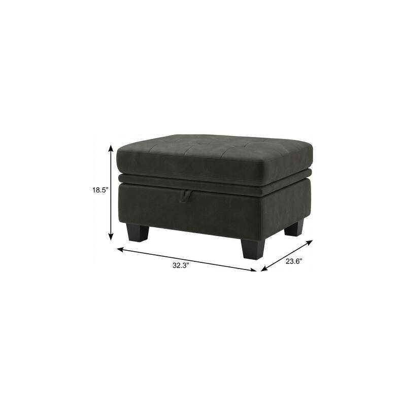 HomeRoots 32" Beige and Black Velvet Tufted Storage Ottoman