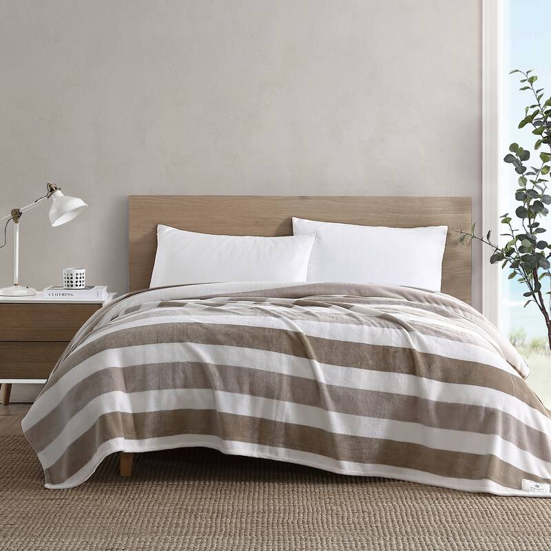 Nautica Awning Stripe Ultra Soft Plush Fleece Blanket