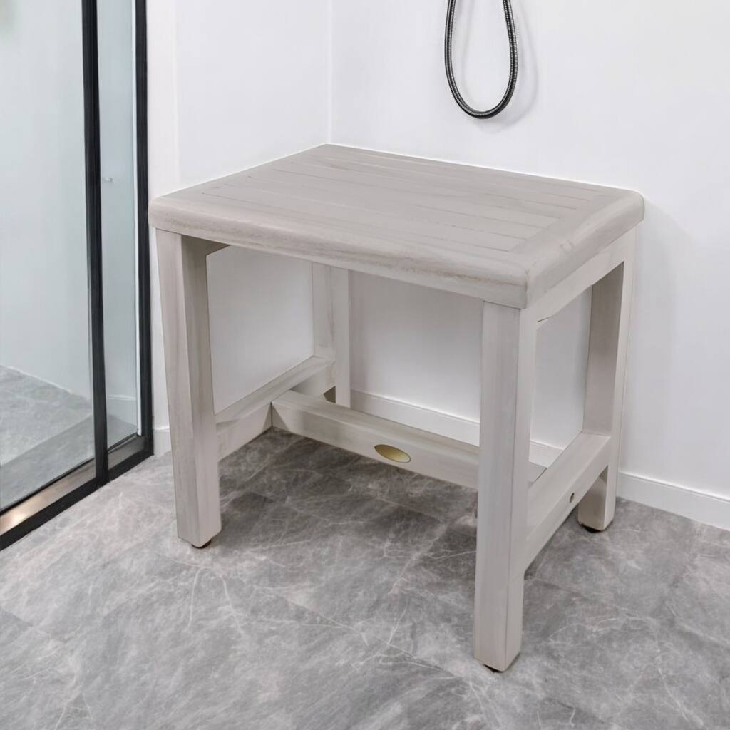 HomeRoots 18" Gray Teak Rectangular Shower Bench