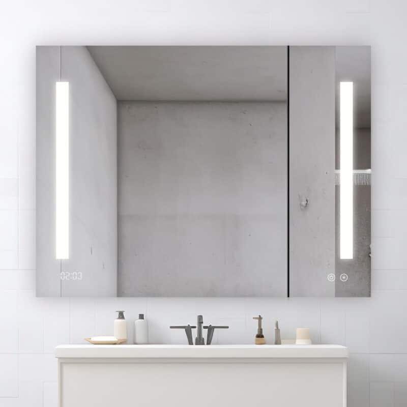 AQUADOM Signature Royale 48W LED Medicine Cabinet Defogger, 3X LED Vertically Adjustable Magnifying Mirror, Electrical Outlets