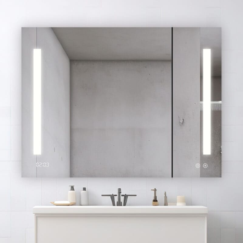 AQUADOM Signature Royale 48W LED Medicine Cabinet Defogger, 3X LED Vertically Adjustable Magnifying Mirror, Electrical Outlets