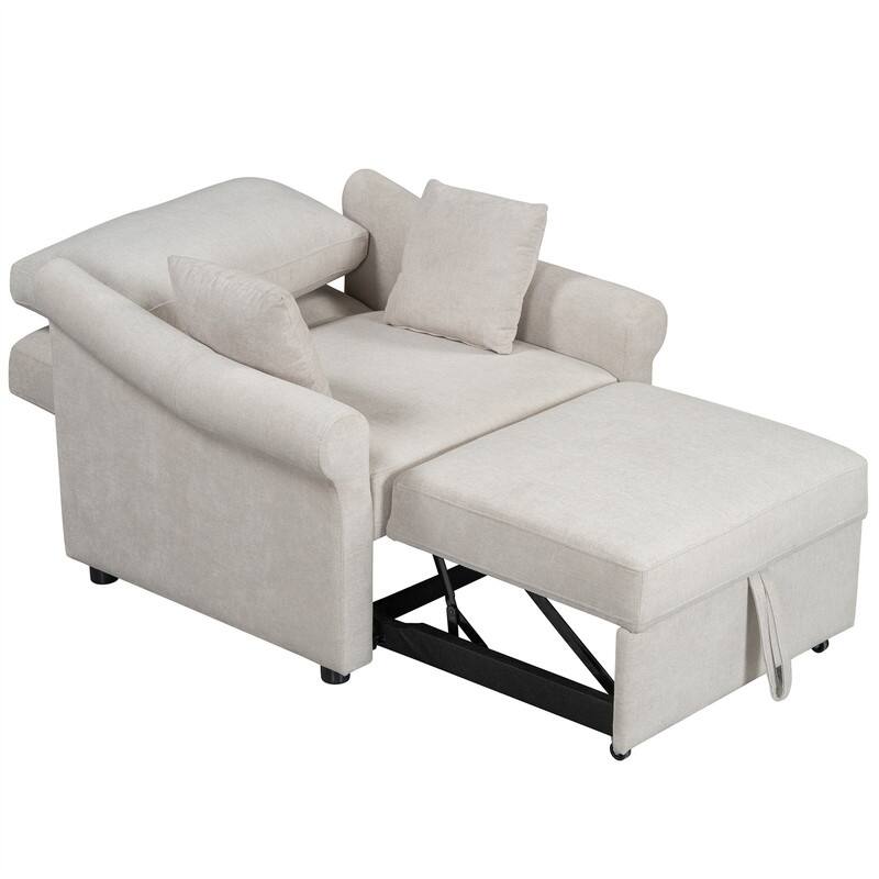 3-in-1 Convertible Sleeper Chair with Adjustable Backrest, Chenille Chair Bed Single Lounger Chair for Living Room