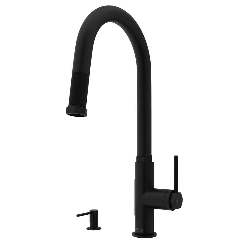 VIGO Hart Arched 18" H Single Handle Pull-Down Kitchen Faucet - With Soap Dispenser - Matte Black