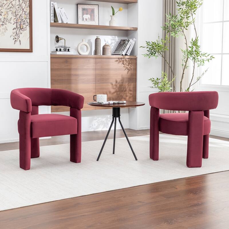 SEYNAR Modern Velvet Accent Chair Set of 2, Upholstered Barrel Armchair with Curved Back and Thickened Padded Seat