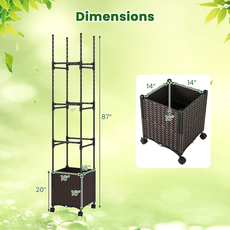 Gymax 2 PCS 87'' Tall Raised Garden Bed w/ Plant Box Lockable Wheels