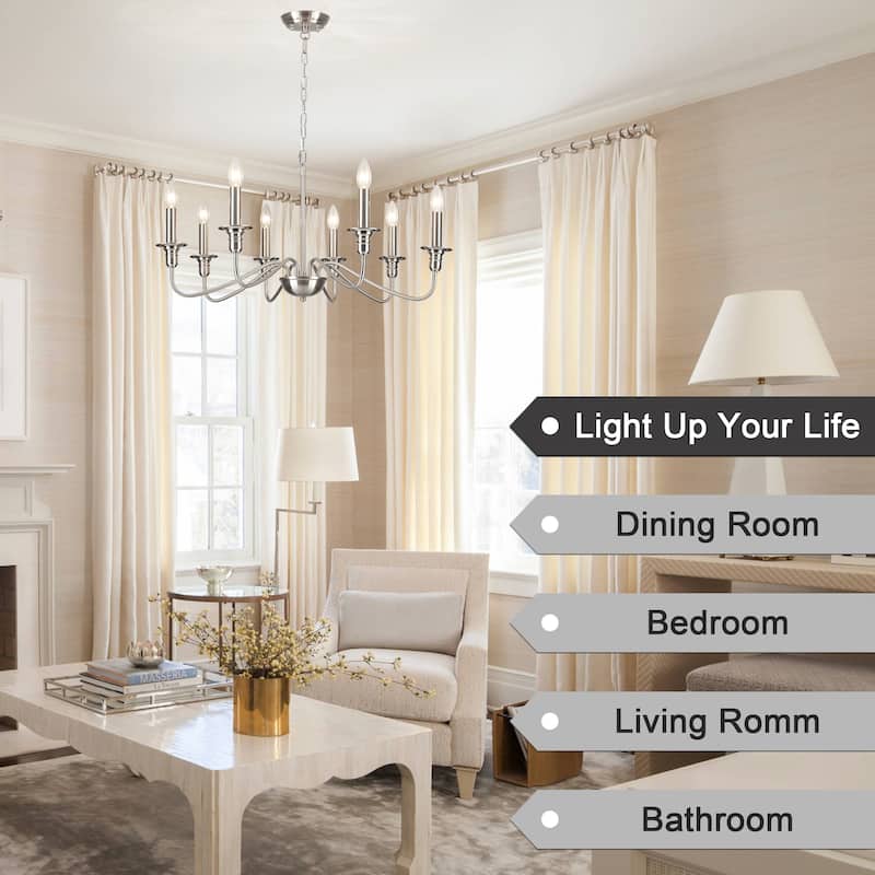 8-Light American Country Design Chandelier, Candle Style Chandelier for Dining Room Living Room Bedroom Kitchen - N/A