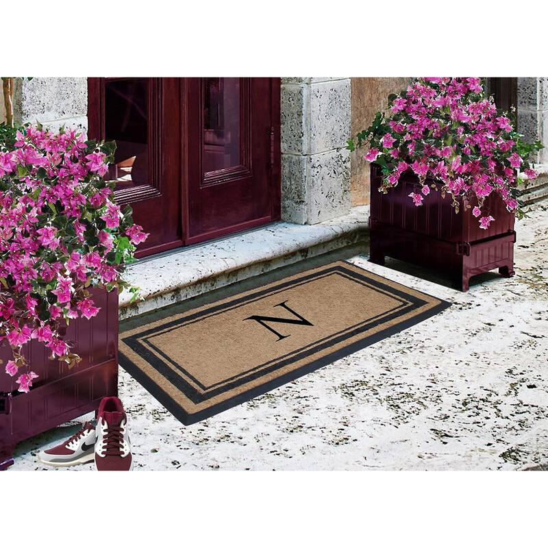 A1HC Picture Frame Natural Rubber & Coir Large Monogrammed Doormat 24"x48"