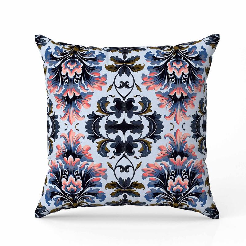 Damask Rapture Indoor/Outdoor Reversible Throw Pillow Grey and Pink